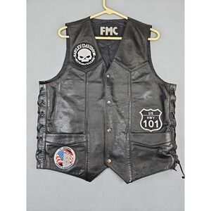 FMC Black Leather Motorcycle Vest Size 40 Harley Davidson 9/11 Memorial HWY 101